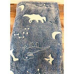 Soft Blue Fleece Blanket With Dinosaur & Star Pattern 100% Polyester Kids Or Pet